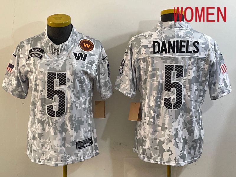 Women Washington Commanders 5 Daniels Nike Arctic Camo 2024 Salute to Service Limited NFL Jersey style 1